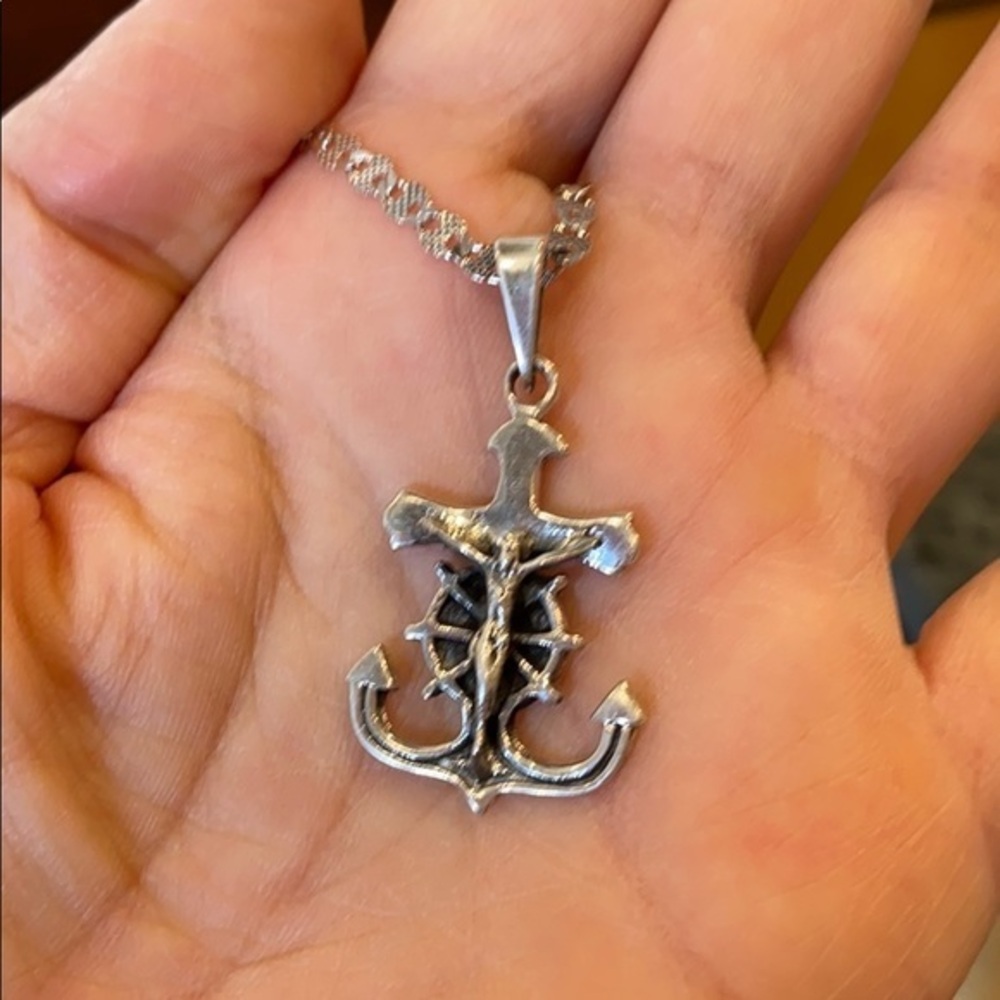 New Sterling silver Cross Anchor Jesus pendant